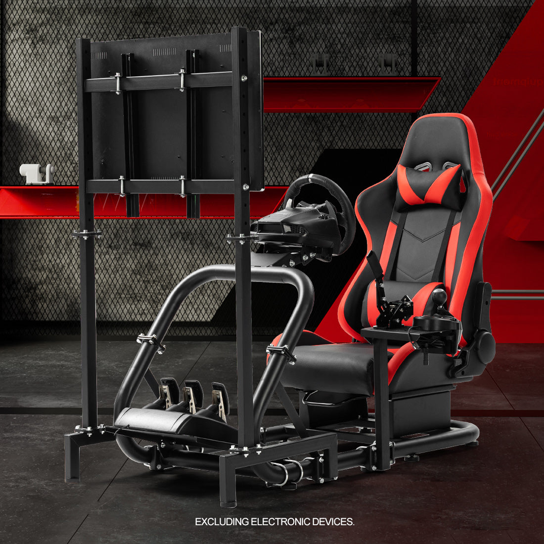 Zootopo Professional Racing Simulator Cockpit Frame with Red Seat&Monitor Stand, Fit for Logitech G920/Thrustmaster/Moza, Streamlined Dual-arm Design, No Wheel, Pedals, Handbrake and Monitor