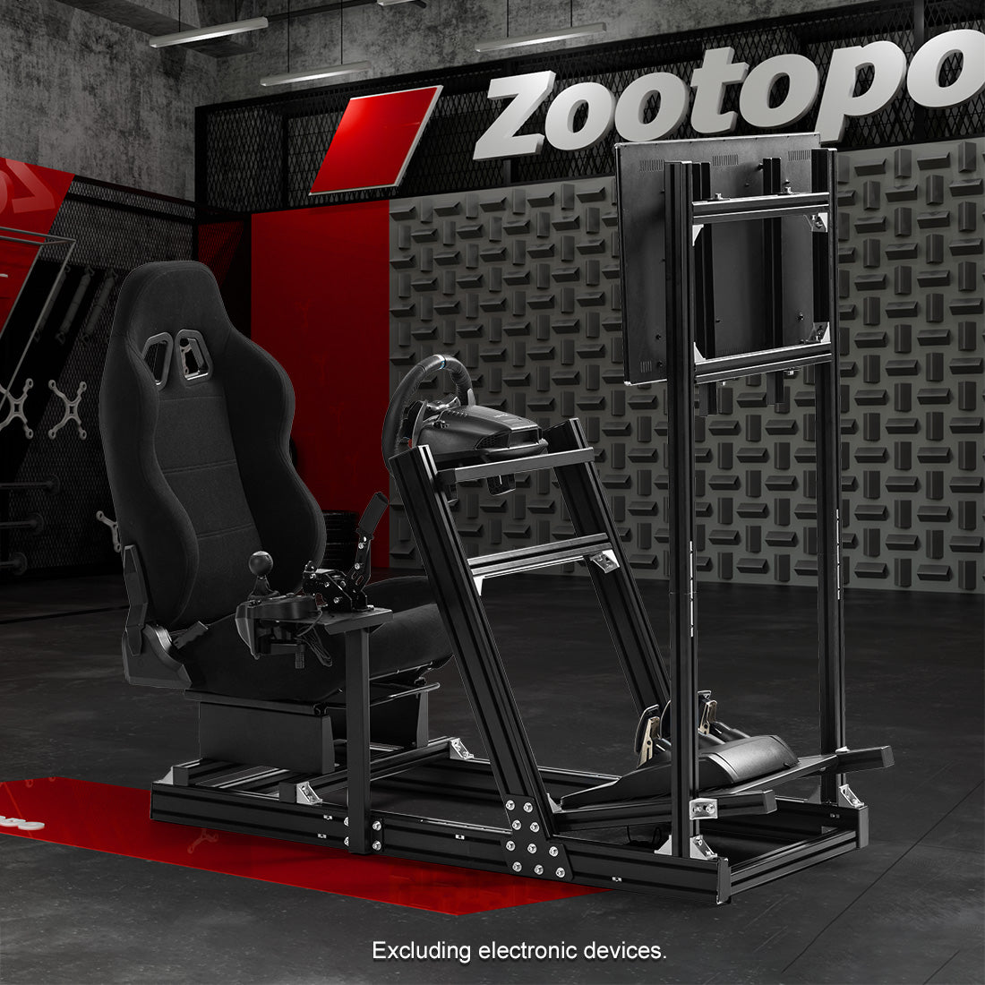Zootopo 8040 Aluminum Profile Racing Simulator Cockpit with Black Seat & Monitor Frame Fit for Logitech/Thrustmaster/Fanatec G25 G27 G29 G923 T80,F1 Trunk,No Handbrake,Pedals & Steering Wheel