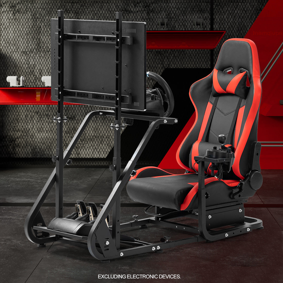 Zootopo Adjustable Sim Racing Cockpit with Red Seat Monitor Frame, Fit for Logitech/Thrustmaster/Fanatec G920 G923 G29 T80, Frame Double Arm Reinforcement, No Steering Wheel,Pedal,Handbra,Display