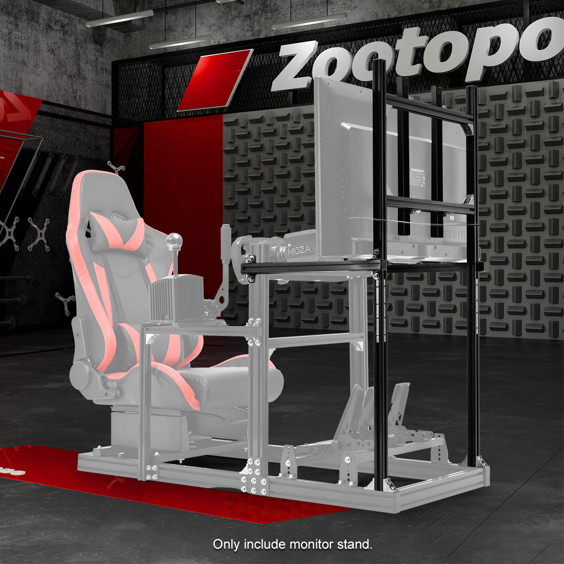 Zootopo 3030 Heavy-Duty Aluminum Profile Monitor Mount Compatible with 27-65 Inch Display,Height Adjustable,NO Steering Wheel,Shift Lever,Pedals,TV,Seat and Cockpit