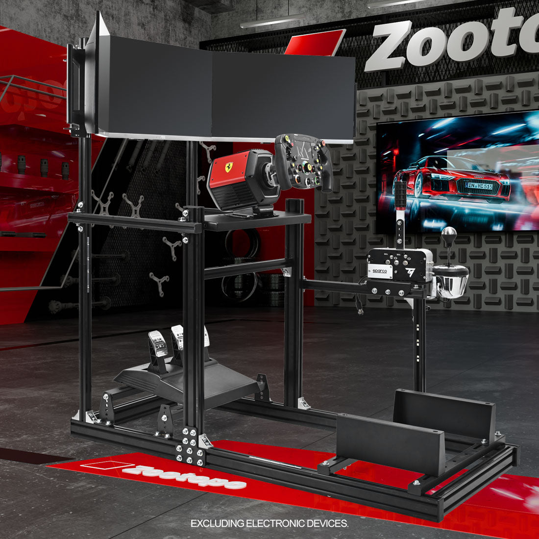 Zootopo Racing Simulator Cockpit with Triple-monitor Setup Crafted from 3060 Aluminum Profile, Fit for Thrustmaster,for Fanatec,for Logitech G29/GPro, Unlimited Adjustment,Not Include Steering Wheel,Pedals,Handbrake