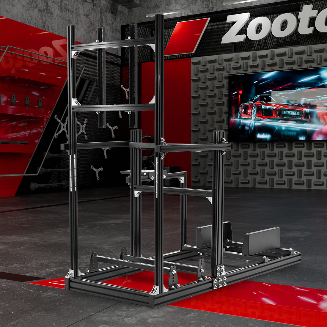 Zootopo Racing Simulator Cockpit with Monitor Mount, crafted from 3060 Aluminum Profile, Fit for Thrustmaster/Fanatec/Logitech G29 GPro, Unlimited Adjustment,Not Include Steering Wheel,Pedals,Handbrake