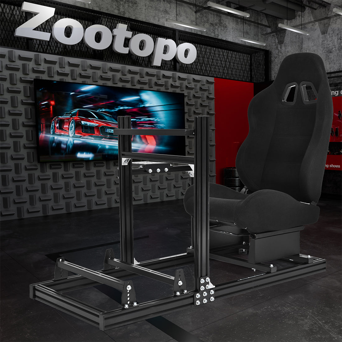 Zootopo 3060Aluminum Profile Racing Simulator Cockpit with Seat, Supports Adjustment, Compatible with Thrustmaster/Fanatec/Logitech G29 Steering Wheels,and designed for the Sim Frame 3060 Chassis,Does Not Include Steering Wheel, Pedals, or Handbrake