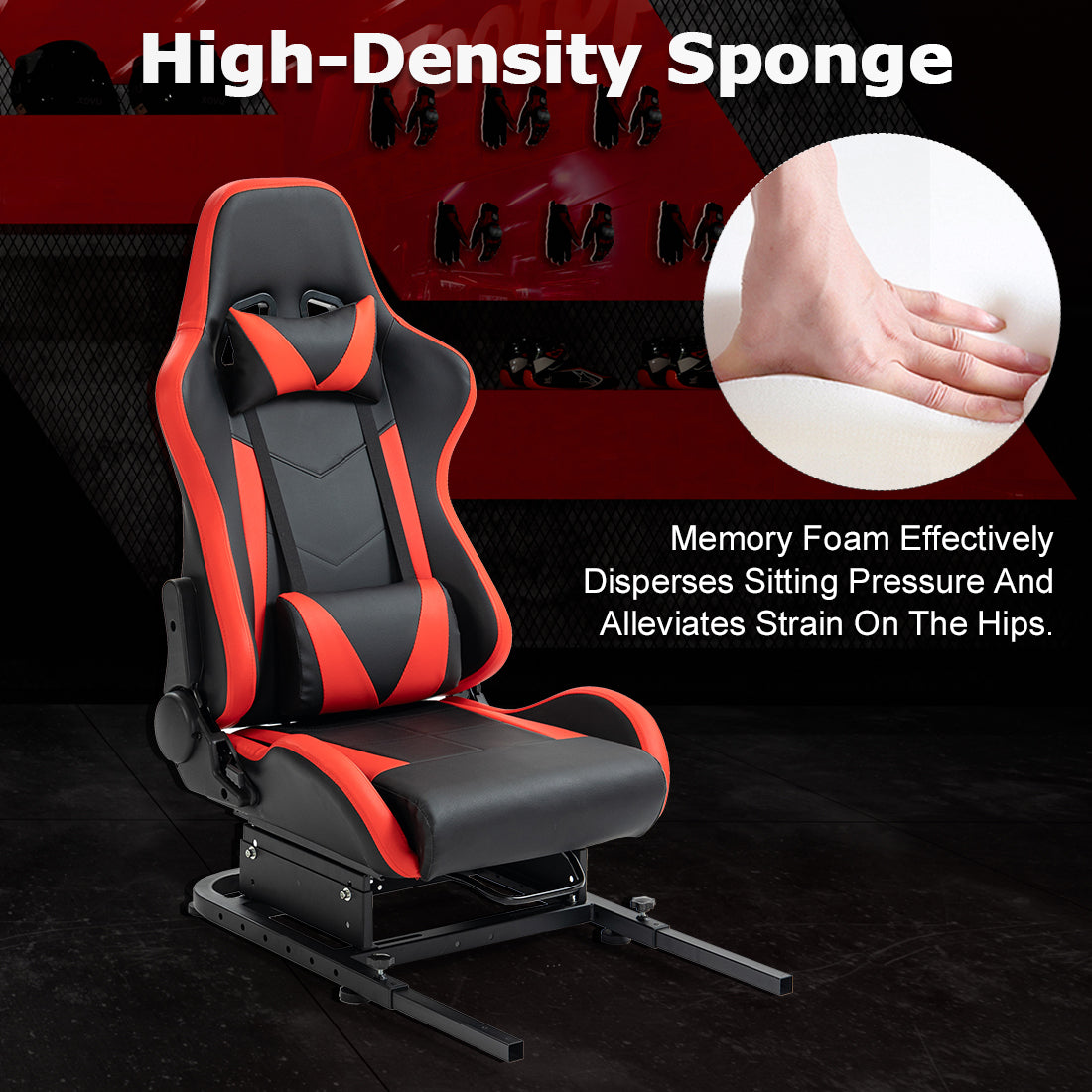Zootopo Racing Seat Stand, Modern Style, Red and Black, Faux Leather, Ergonomic, Gaming Chair Stand, Racing Game, Adult, Indoor Use