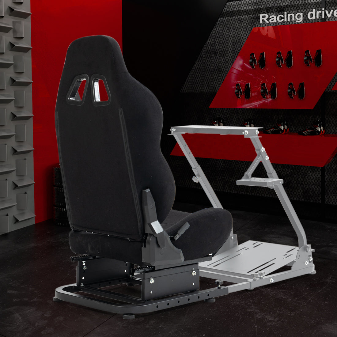 Zootopo Racing Simulator Cockpit with Black Seat, for Steering Wheel Stands, Double Locking Slides Cloth Breathable Gaming Seat,Add-On Stand