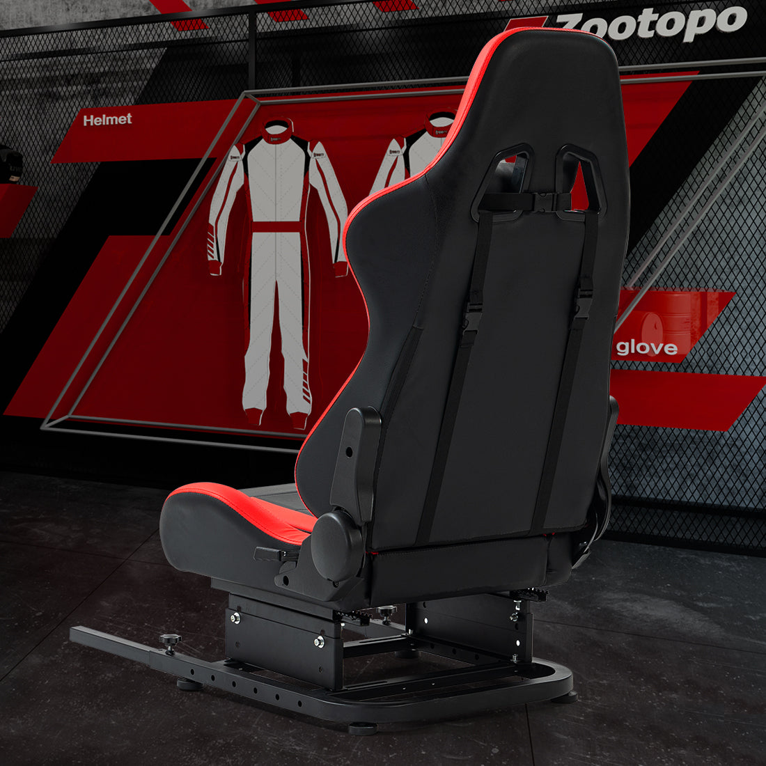 Zootopo Racing Seat Stand, Modern Style, Red and Black, Faux Leather, Ergonomic, Gaming Chair Stand, Racing Game, Adult, Indoor Use