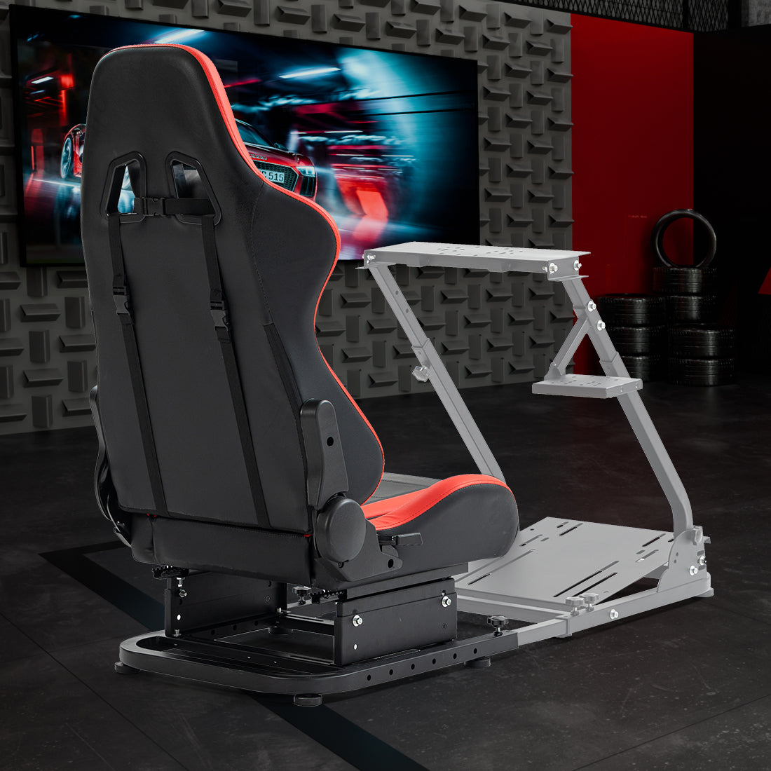 Zootopo Racing Seat Stand, Modern Style, Red and Black, Faux Leather, Ergonomic, Gaming Chair Stand, Racing Game, Adult, Indoor Use