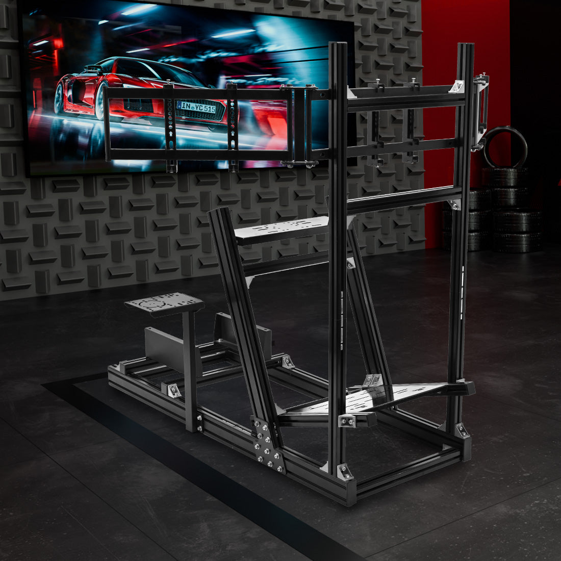 Zootopo 8040 Aluminum Profile Racing Simulator Cockpit with Triple Display Stand Fit for Logitech/Thrustmaster/Fanatec G25 G27 G29 G923 T80,F1 Trunk,No Seat,Handbrake,Pedals & Steering Wheel