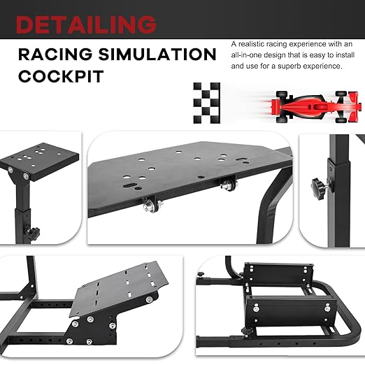 Hottoby G923 Racing Simulator Cockpit Stability Upgrade&Multi-level Adjustment Fit for Logitech/Thrustmaster G25,G29,G920 Gaming Steering Wheel Stand,No Handbrake,Pedals,Steering Wheel,Seat