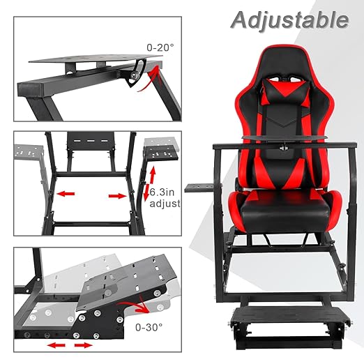 Hottoby Racing Simulator Cockpit with Red Seat Stability Upgrade Multi-level Adjustment Fits for Logitech/Thrustmaster G29,G920,G923 Gaming Steering Wheel Stand,No Handbrake,Pedals,Steering Wheel