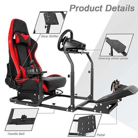 Hottoby Racing Simulator Cockpit with Red Seat Stability Upgrade Multi-level Adjustment Fits for Logitech/Thrustmaster G29,G920,G923 Gaming Steering Wheel Stand,No Handbrake,Pedals,Steering Wheel