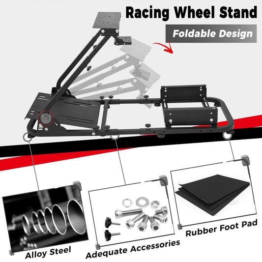 Foldable Racing Simulator Cockpit Stand Fit for Logitech/Thrustmaster G25,G27,G29,G920,G923&T300RS,T150,T80 Multi-Angle Adjustment Sim Cockpit No Steering Wheel HandBrake Pedals Seat