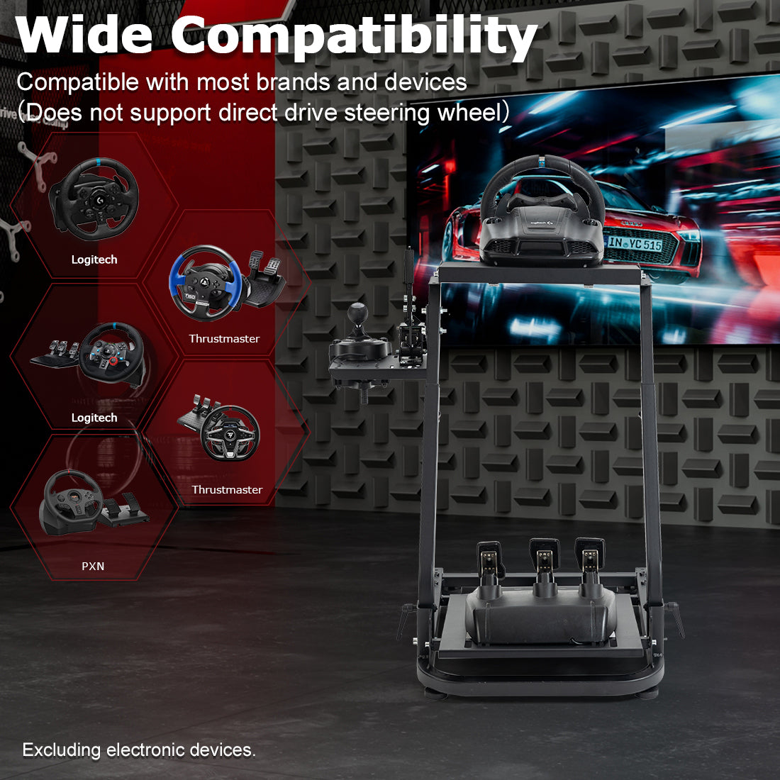 Zootopo Racing Wheel Stand with Gear Shifter and Pedal Mount, Fit for Logitech G25 G27 G29/Thrustmaster T150 T248,  Multi-position Adjustable Racing Cockpit with Easy Storage, Not Include Steering Wheel, Pedal and Handbrake