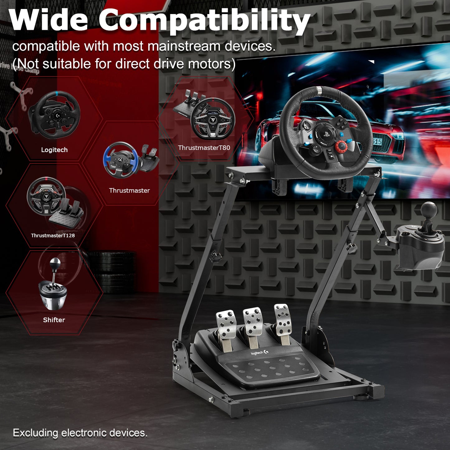 Zootopo Racing Steering Wheel Stand, Foldable Multi-level Adjustable, Fit for Logitech G920/Thrustmaster/PXN, Easy Storage&Install Gaming Simulator Cockpit, No Handbrake, Pedal or Steering Wheel