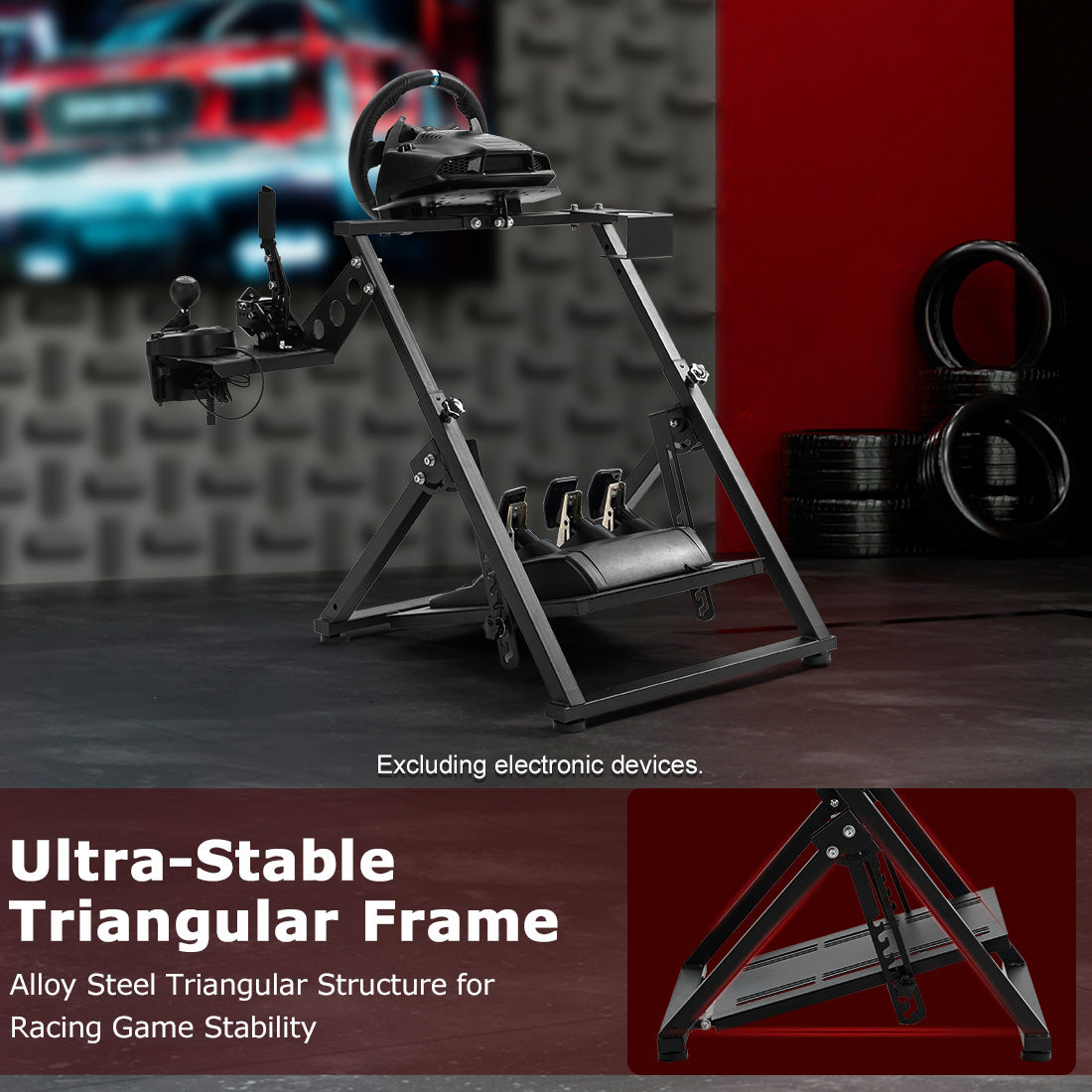 Zootopo Foldable Racing Wheel Stand Adjustable Sim Racing Cockpit Compatible with Logitech/ Thrustmaster/Fanatec/PXN/Moza R5 R9 G29 G920 G923 T248 T300RS GT T500 Sturdy Gaming Stand,Space-Saving Design , Wheel and Pedals Not Included