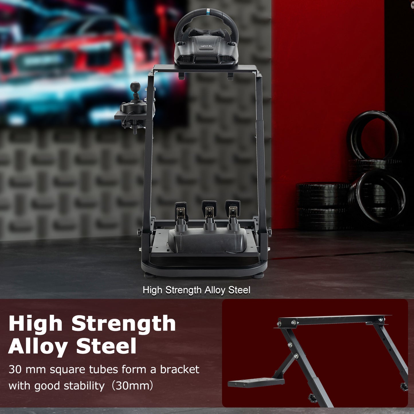 Zootopo Racing Steering Wheel Stand, Foldable Multi-level Adjustable, Fit for Logitech G920/Thrustmaster/PXN, Easy Storage&Install Gaming Simulator Cockpit, No Handbrake, Pedal or Steering Wheel