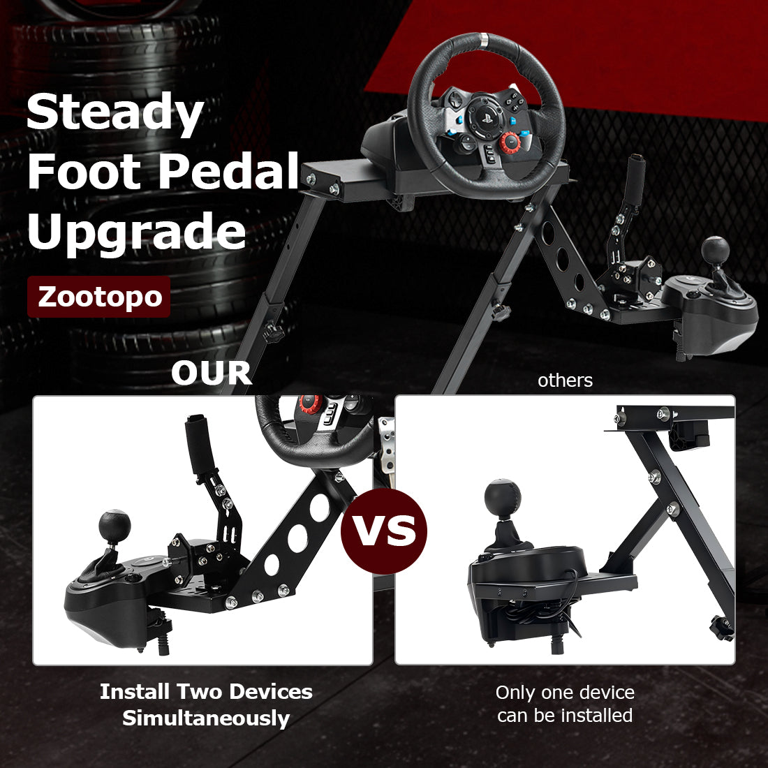 Zootopo Racing Wheel Stand with Gear Shifter and Pedal Mount, Fit for Logitech G25 G27 G29/Thrustmaster T150 T248,  Multi-position Adjustable Racing Cockpit with Easy Storage, Not Include Steering Wheel, Pedal and Handbrake