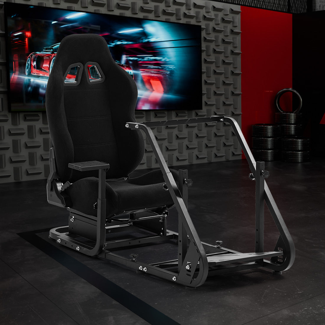 Zootopo Adjustable Sim Racing Cockpit with Black Seat, Fit for Logitech/Thrustmaster/Fanatec G920 G923 G29 Frame, Double Arm Reinforcement, No Steering Wheel, Pedal, Handbrake