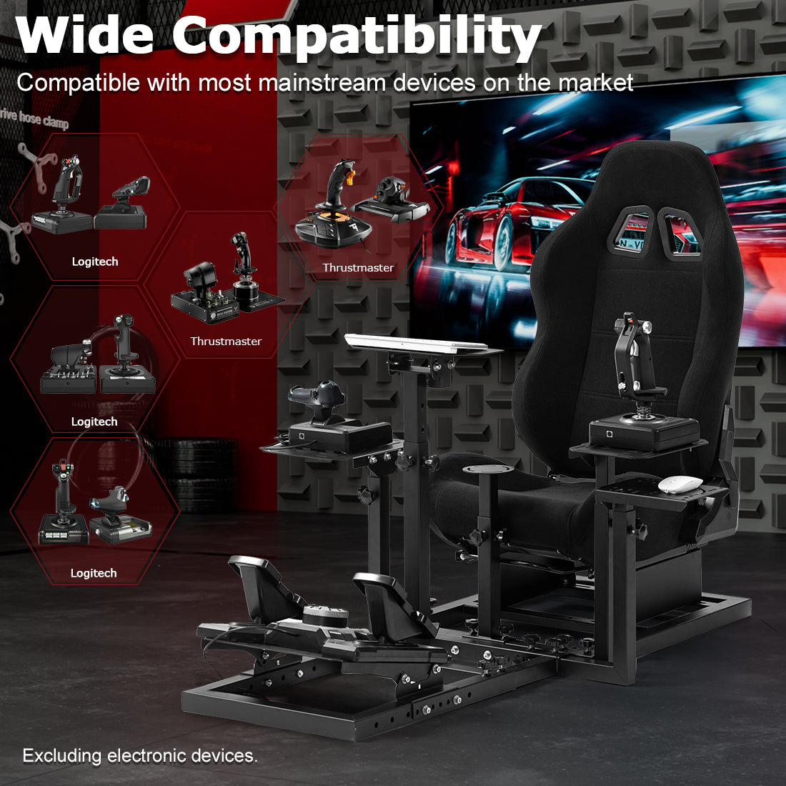 Zootopo Flight  Racing Simulator Cockpit Multi-Function Seat, Compatible with HOTAS Warthog, G Saitek, Logitech G920 G923, Thrustmaster T150, Xbox, PC ,without steering wheel, pedals, handbrake, throttle, joystick