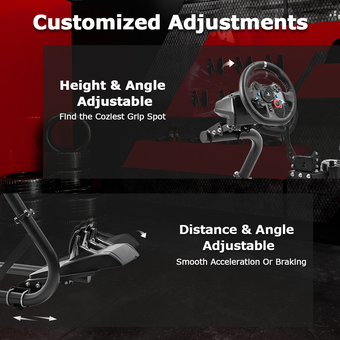 Zootopo Racing Sim Cockpit Wheel Stand fits for Logitech/Thrustmaster g25,g27,g923,t3pa,T248x,T80,T300RS TX, 50mm Round Tube Freedom Upgrade Steering Wheel Pedal Seat Not Included