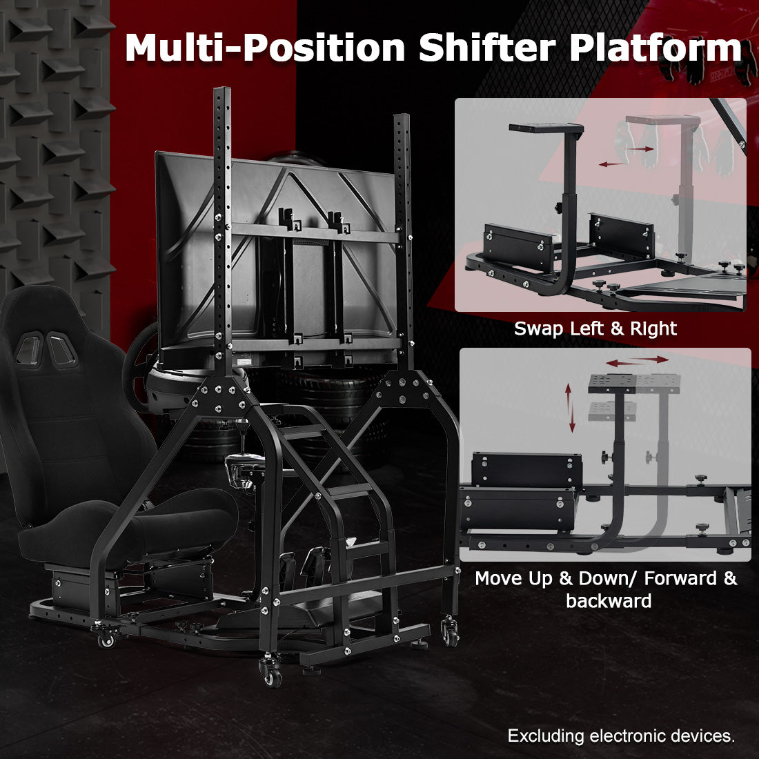 Zootopo Adjustable Racing Sim Cockpit with Black Seat Unobstructed Design for Both Legs Fit for Logitech/Thrustmaster G29 G923 G25 T80 T150 Racing Wheel Cockpit with Monitor Stand Not Include Steering Wheel,Pedals,Handbrake