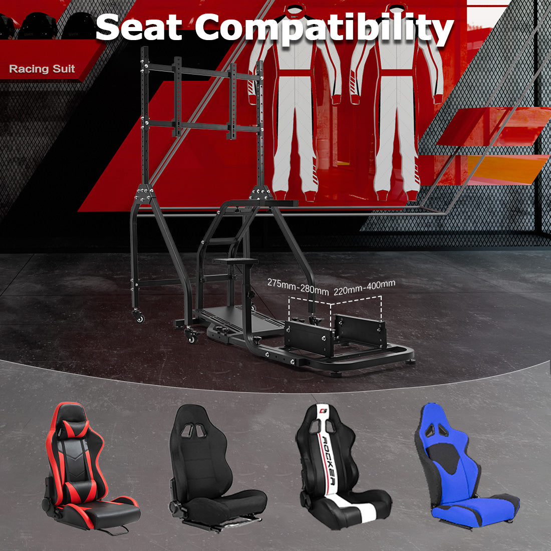Zootopo Adjustable Racing Sim Cockpit with Monitor Stand Unobstructed Design for Both Legs Fit for Logitech/Thrustmaster G29 G923 G25 T80 T150 Racing Wheel Cockpit Not Include Steering Wheel,Pedals,Handbrake