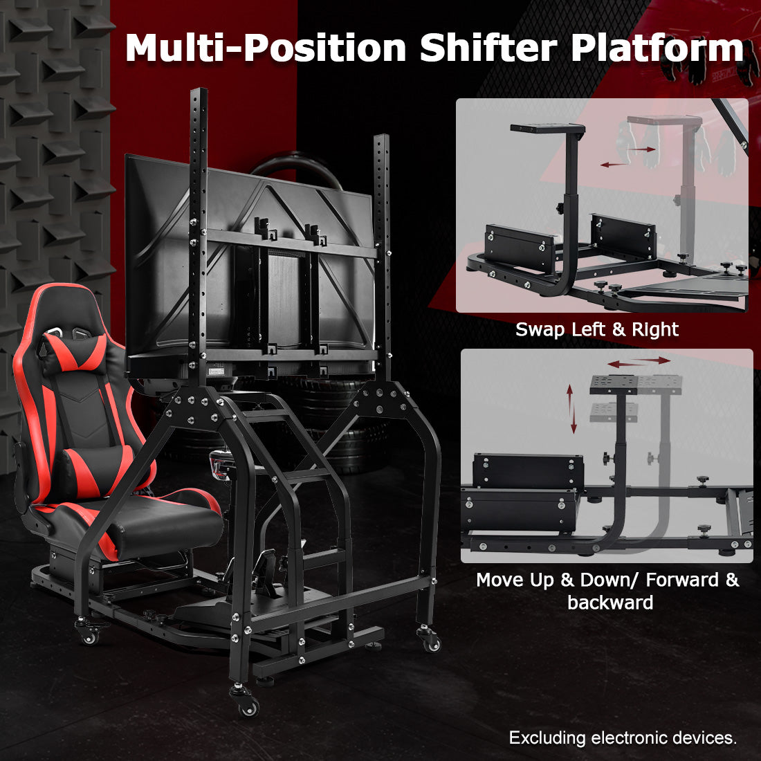 Zootopo Adjustable Racing Sim Cockpit with Red Seat Unobstructed Design for Both Legs Fit for Logitech/Thrustmaster G29 G923 G25 T80 T150 Racing Wheel Cockpit with Monitor Stand Not Include Steering Wheel,Pedals,Handbrake
