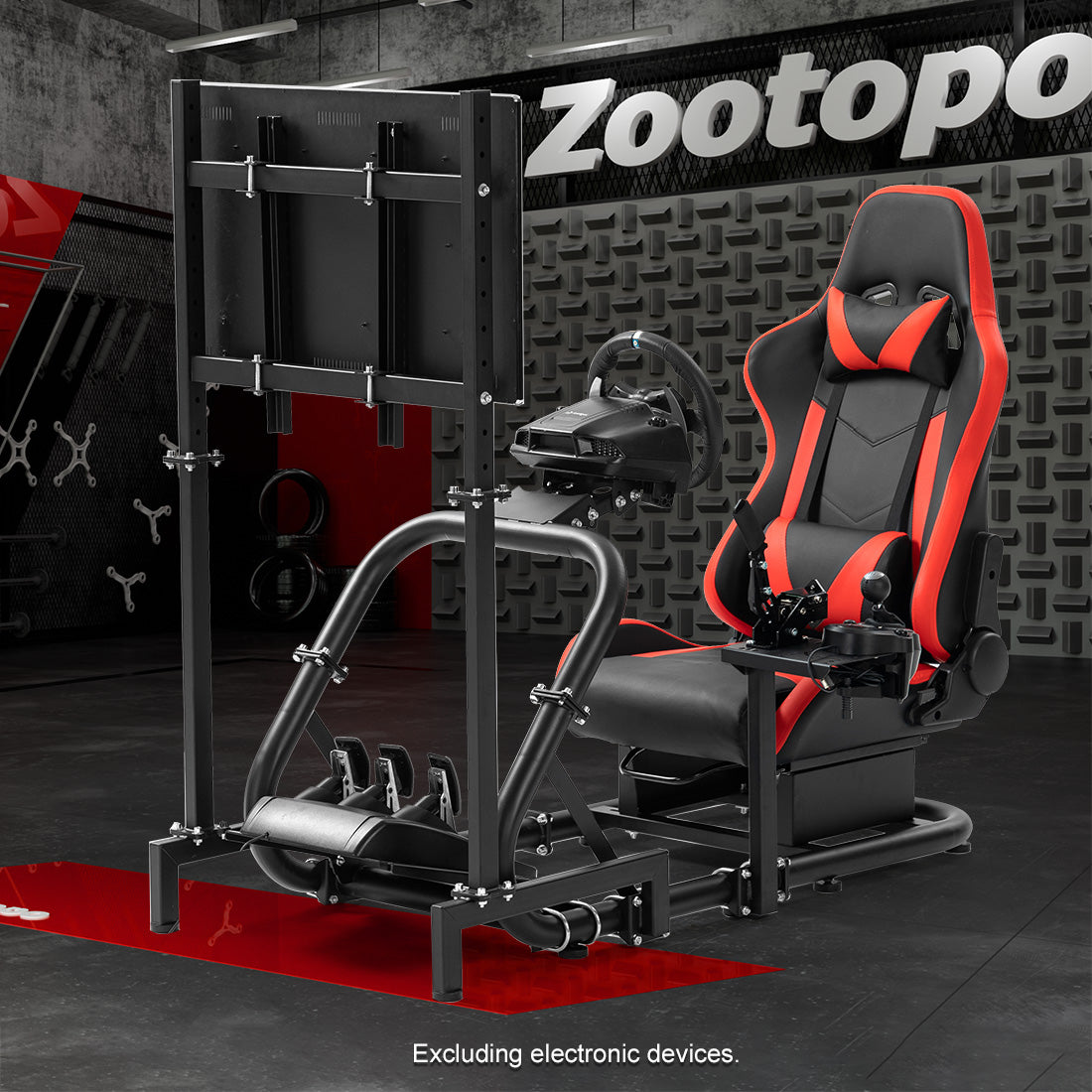 Zootopo Professional Racing Simulator Cockpit Frame with Red Seat&Monitor Stand, Fit for Logitech G920/Thrustmaster/Moza, Streamlined Dual-arm Design, No Wheel, Pedals, Handbrake and Monitor