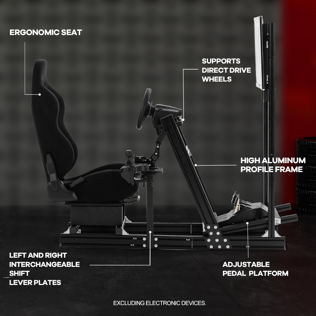 Zootopo 8040 Aluminum Profile Racing Simulator Cockpit with Black Seat & Monitor Frame Fit for Logitech/Thrustmaster/Fanatec G25 G27 G29 G923 T80,F1 Trunk,No Handbrake,Pedals & Steering Wheel