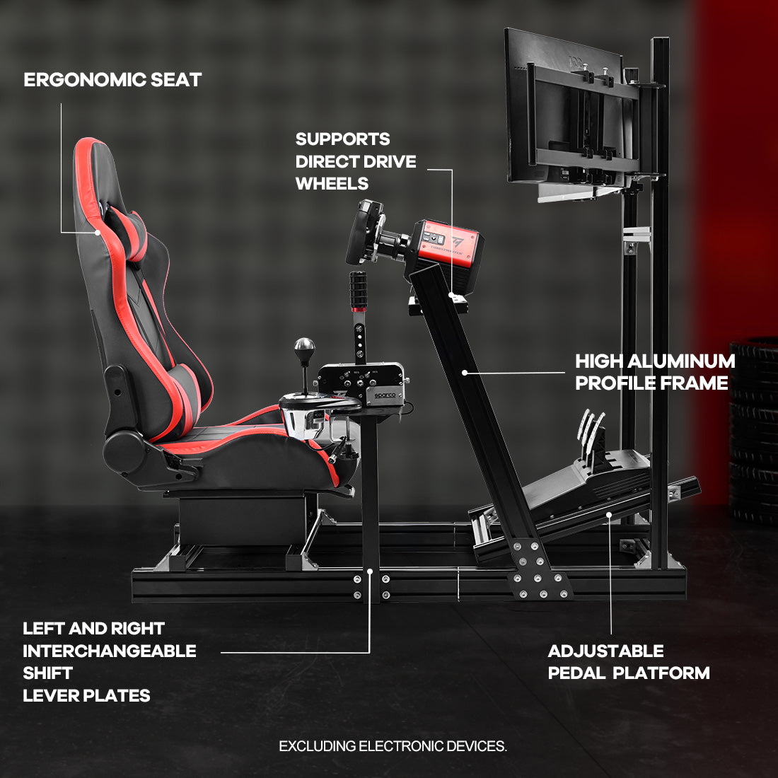 Zootopo 8040 Aluminum Profile Racing Simulaor Cockpit with Red Seat & Triple Display Stand Fit for Logitech/Thrustmaster/Fanatec G920,G923&T80 Professional,F1 Trunk,No Handbrake,Pedals,Steering Wheel