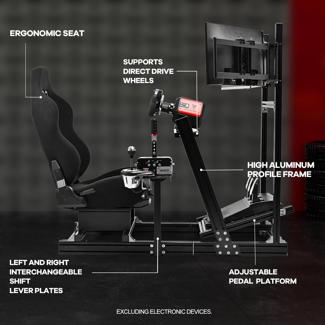 Zootopo 8040 Aluminum Profile Racing Simulator Cockpit with Black Seat & Triple Display Stand Fit for Logitech/Thrustmaster/Fanatec G25 G27 G29 G923 T80,F1 Trunk,No Handbrake,Pedals & Steering Wheel