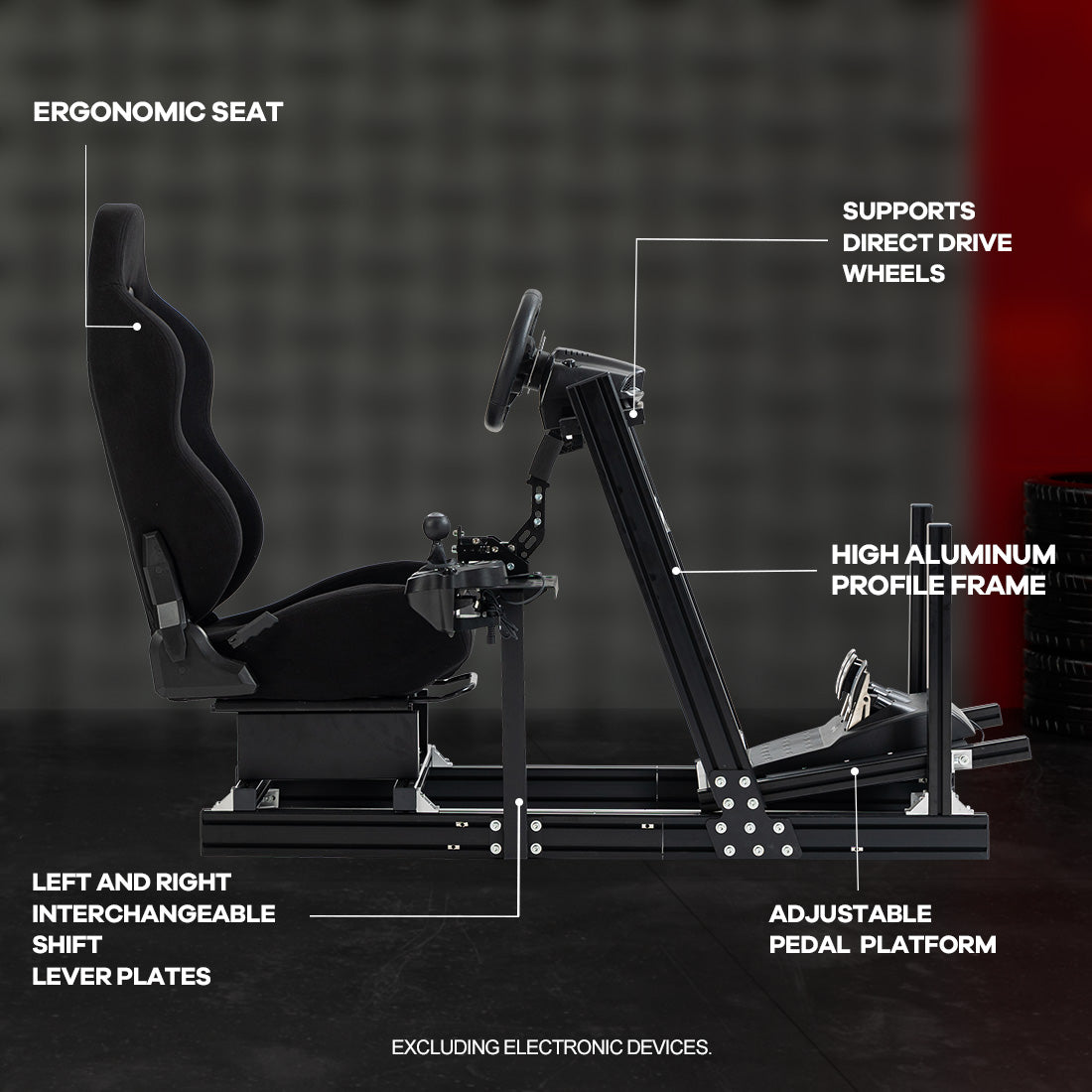 Zootopo 8040 Aluminum Profile Racing Simulaor Cockpit Simulator with Black Seat Fit for Logitech/Thrustmaster/Fanatec/Moza G920,G923 Professional&Expandability,F1 Truck,No Handbrake,Pedals,Steering Wheel