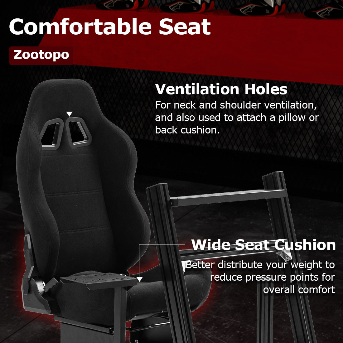 Zootopo 8040 Aluminum Profile Racing Simulaor Cockpit Simulator with Black Seat Fit for Logitech/Thrustmaster/Fanatec/Moza G920,G923 Professional&Expandability,F1 Truck,No Handbrake,Pedals,Steering Wheel