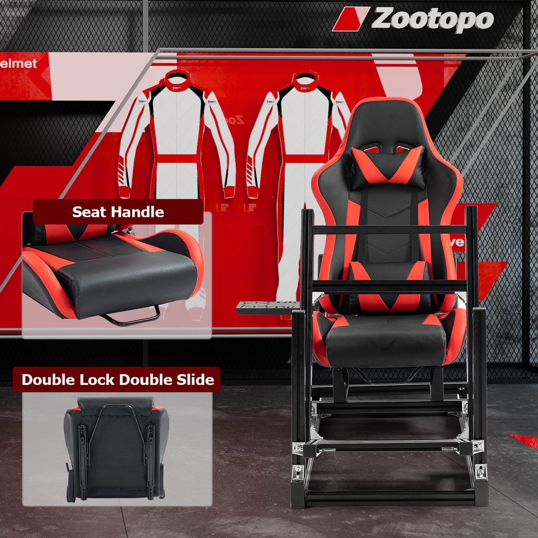 Zootopo 8040 Aluminum Profile Racing Simulaor Cockpit Simulator with Red Seat Fit for Logitech/Thrustmaster/Fanatec/Moza G920,G923 Professional&Expandability,F1 Truck,No Handbrake,Pedals,Steering Wheel