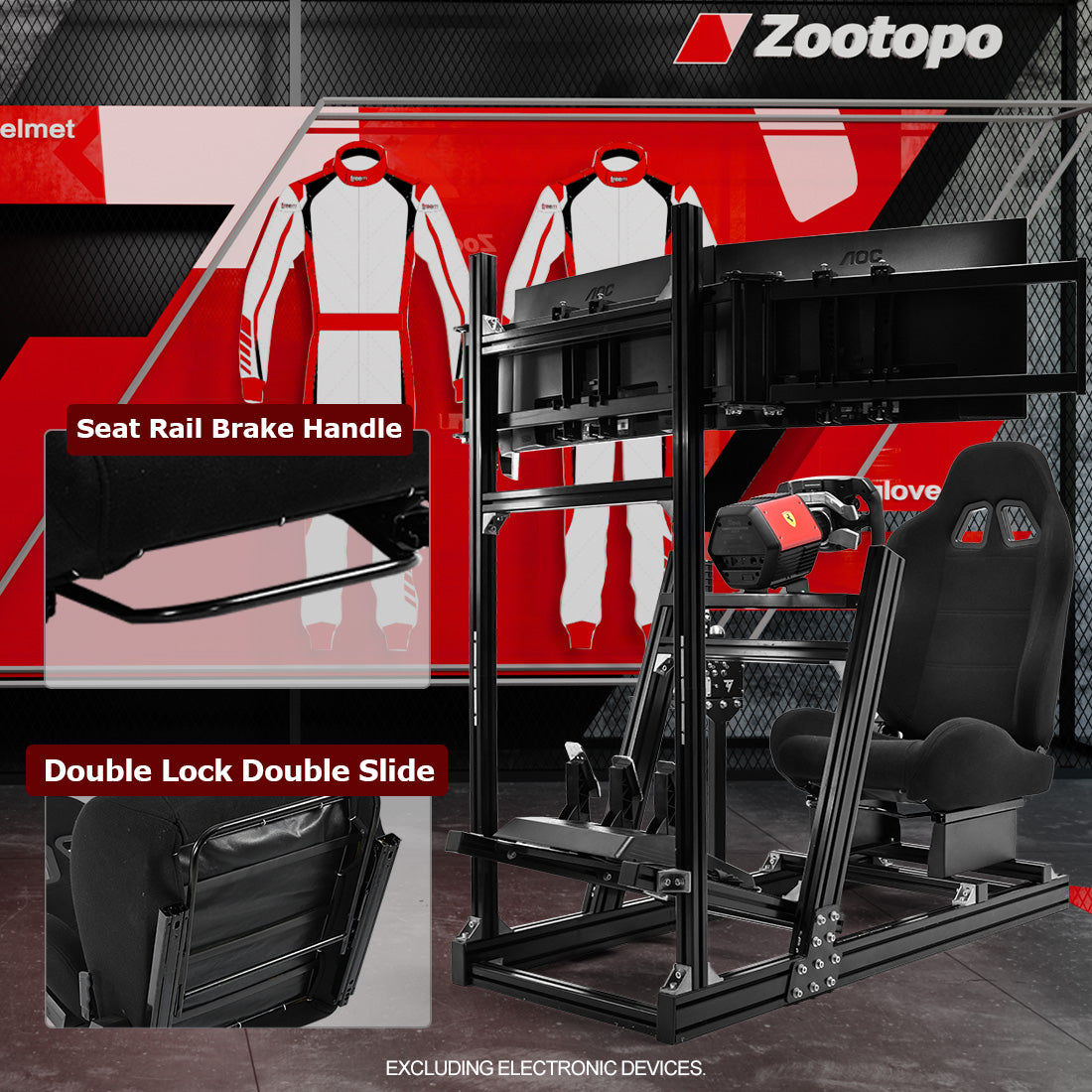 Zootopo 8040 Aluminum Profile Racing Simulator Cockpit with Black Seat & Triple Display Stand Fit for Logitech/Thrustmaster/Fanatec G25 G27 G29 G923 T80,F1 Trunk,No Handbrake,Pedals & Steering Wheel