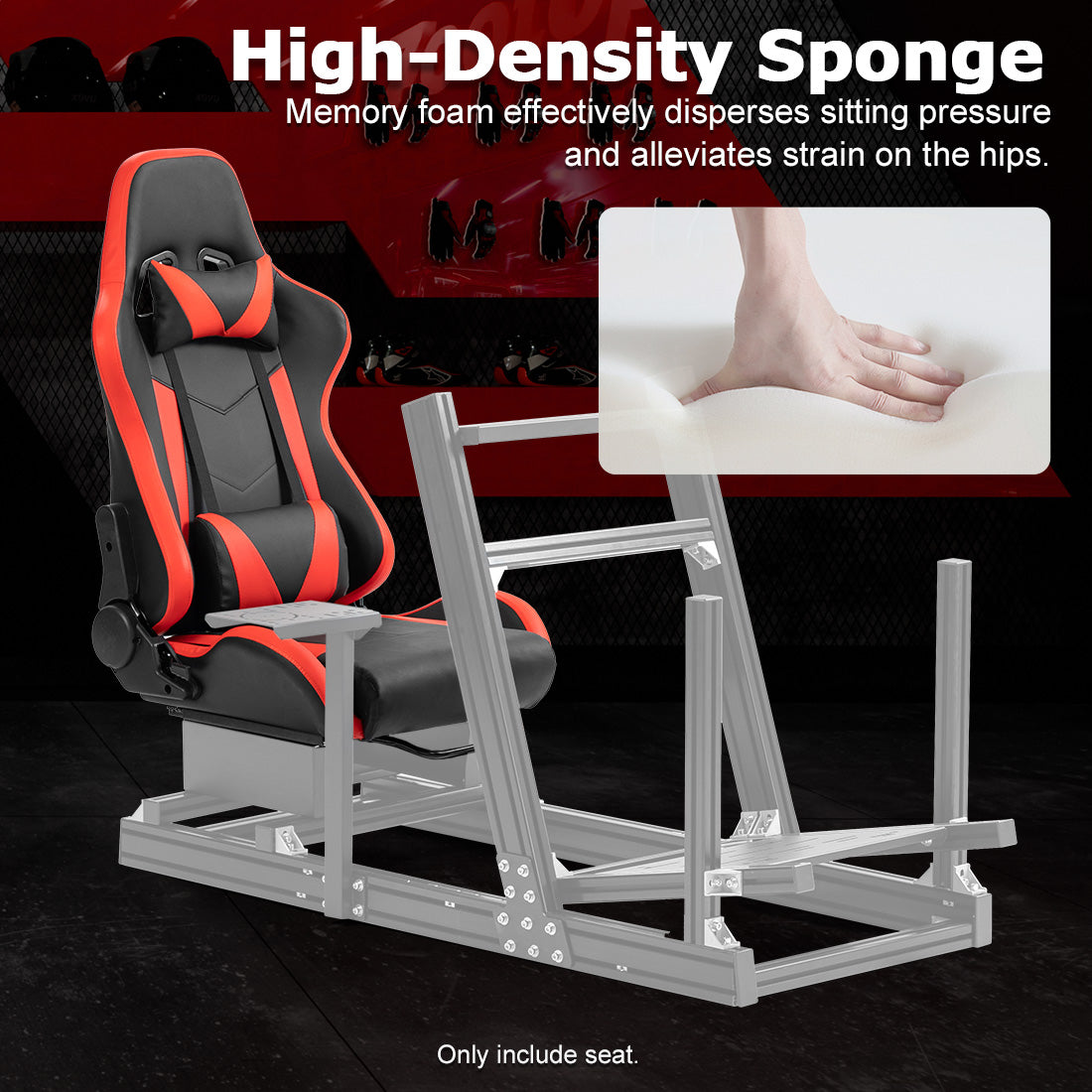 Zootopo Ergonomic Red Racing Seat with Adjustable Double Slides Fit Racing Simulator Cockpit Wheel Stand Gaming Chair Video Game Chairs