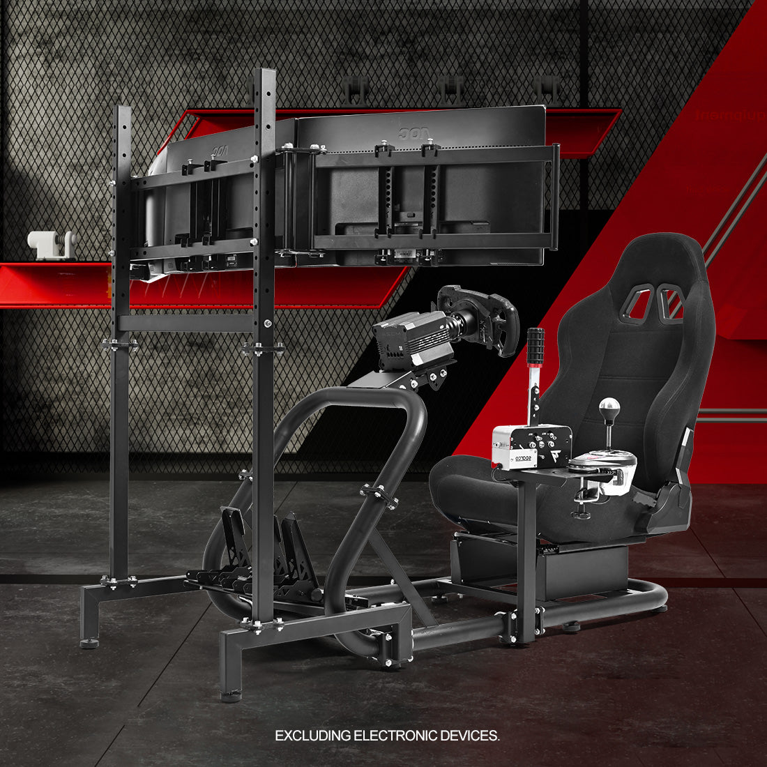 Zootopo Professional Racing Simulator Cockpit Frame with Black Seat&Monitor Stand, Fit for Logitech G920/Thrustmaster/Moza, Shifter Platform Upgrade, No Wheel, Pedals, Handbrake and Monitor