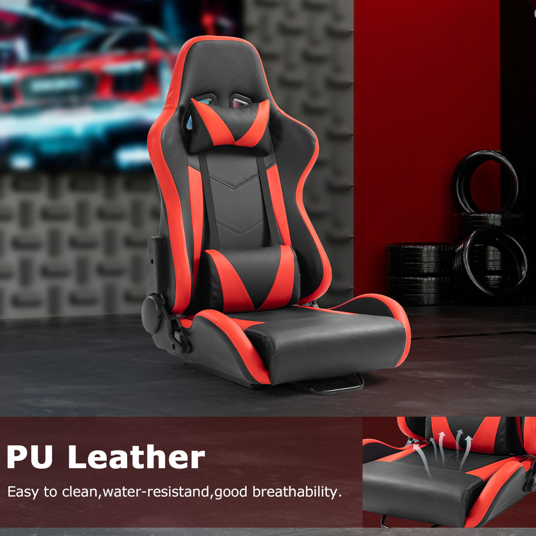 Zootopo Ergonomic Red Racing Seat with Adjustable Double Slides Fit Racing Simulator Cockpit Wheel Stand Gaming Chair Video Game Chairs