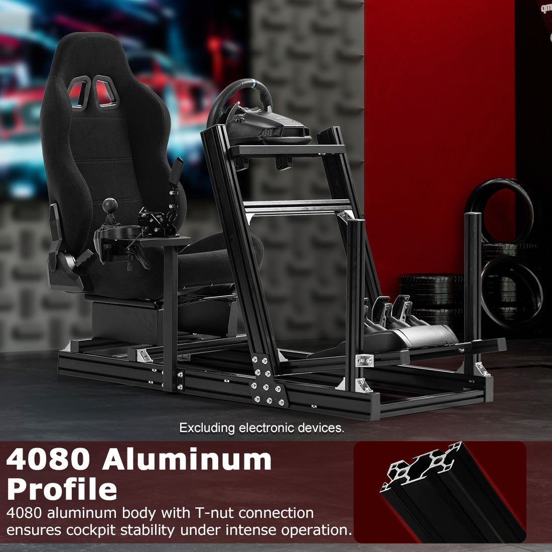 Zootopo 8040 Aluminum Profile Racing Simulaor Cockpit Simulator with Black Seat Fit for Logitech/Thrustmaster/Fanatec/Moza G920,G923 Professional&Expandability,F1 Truck,No Handbrake,Pedals,Steering Wheel