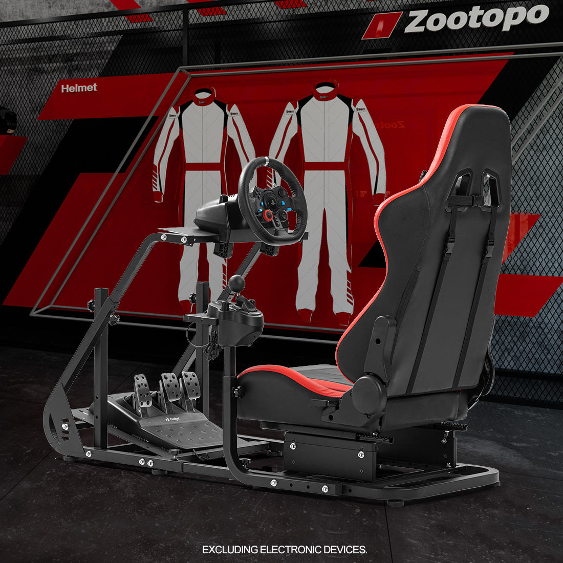 Zootopo Adjustable Sim Racing Cockpit with Red Seat, Fit for Logitech/Thrustmaster/Fanatec G920 G923 G29 Frame, Double Arm Reinforcement, No Steering Wheel, Pedal, Handbrake