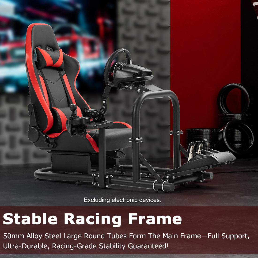 Zootopo G920 Racing Simulator Cockpit with Red Seat Frame Large Round Tube Stable and Adjustable Racing Wheel Stand Fit for Logitech G25 G27 G29 G920 Thrustmaster T80 T150 Wheel, Pedals and Shifter Not Include