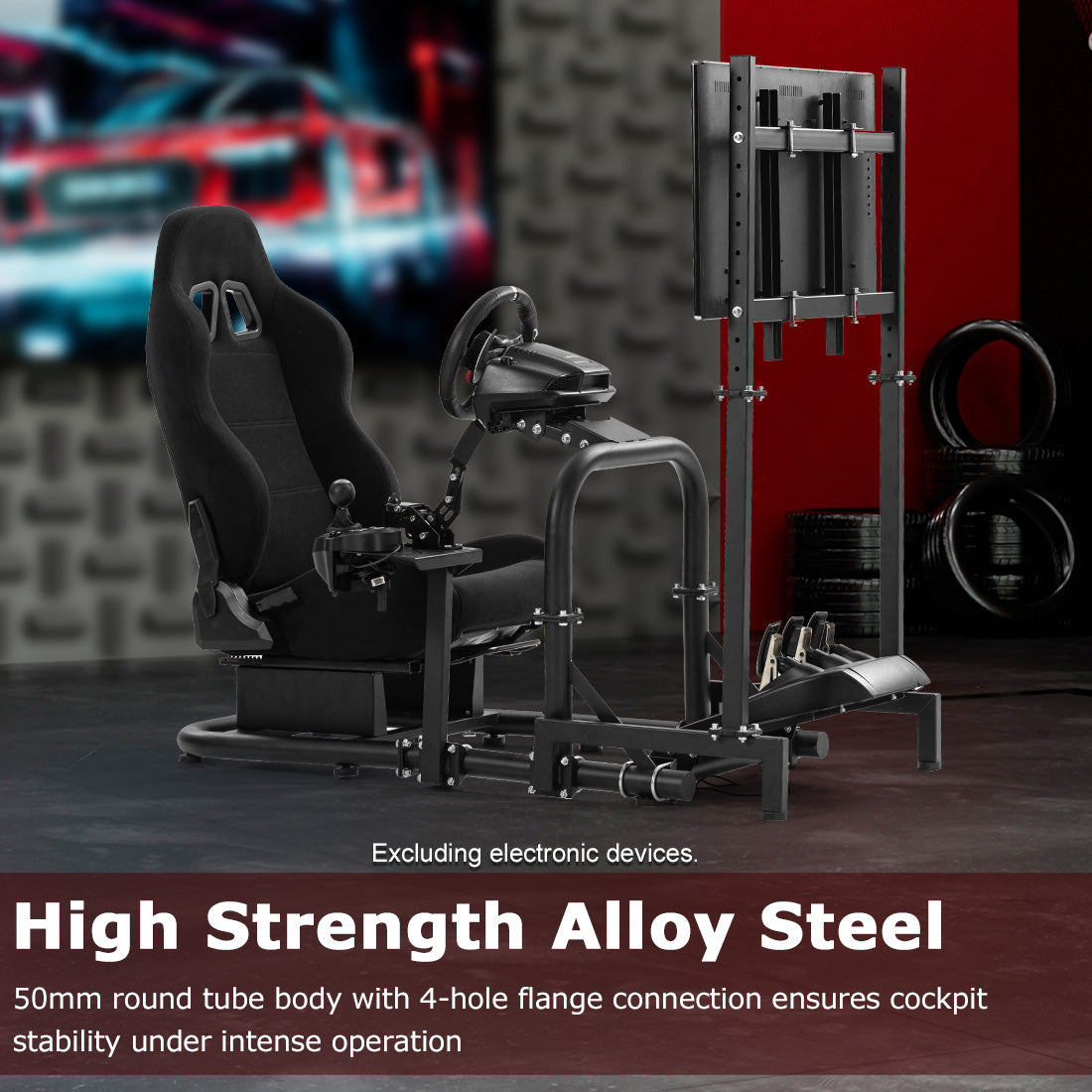 Zootopo Adjustable Racing Cockpit with TV Stand Black Seat Fit for Logitech,Thrustmaster,Fanatec,G920,T500,Wheel Shifter Pedals TV NOT Included