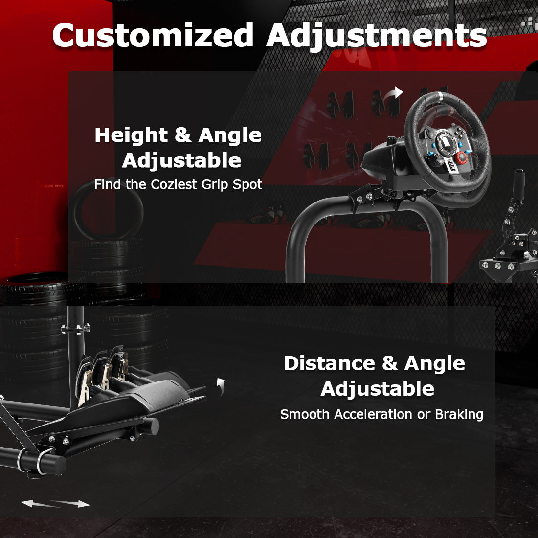 Zootopo Adjustable Racing Cockpit with TV Stand Black Seat Fit for Logitech,Thrustmaster,Fanatec,G920,T500,Wheel Shifter Pedals TV NOT Included
