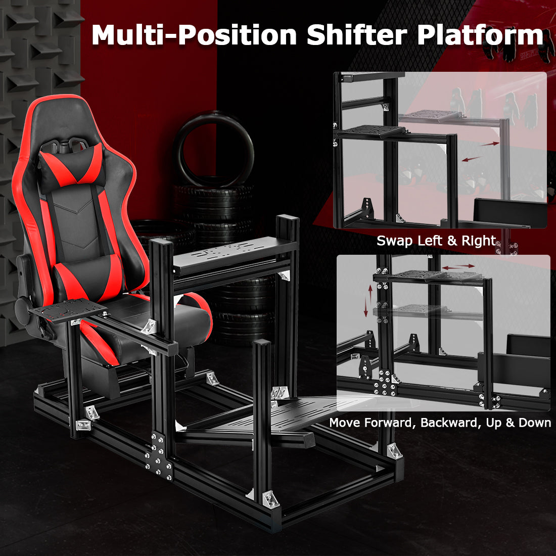 Zootopo 8040 Aluminum Profile Racing Sim Cockpit with Red Seat Fit Logitech G923 G920, Adjuatable Driving Simulator Cockpit Not Include Steering Wheel,Pedals,Handbrake