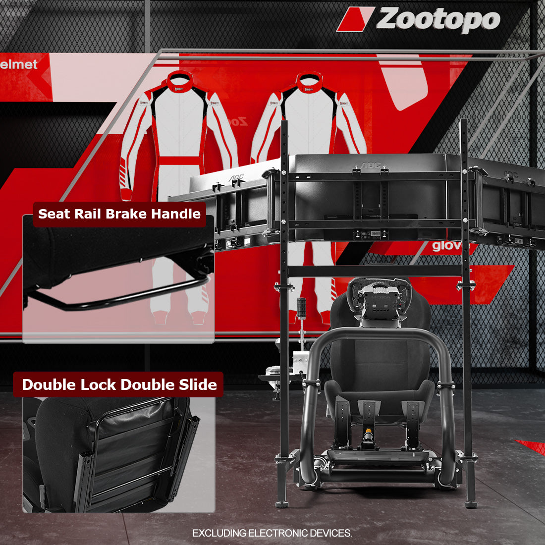 Zootopo Professional Racing Simulator Cockpit Frame with Black Seat&Monitor Stand, Fit for Logitech G920/Thrustmaster/Moza, Shifter Platform Upgrade, No Wheel, Pedals, Handbrake and Monitor