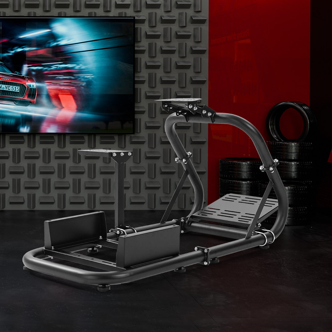 Zootopo Professional Racing Simulator Cockpit Frame Large Round Tube, Fit for Logitech G920/Thrustmaster/Moza, Streamlined Dual-arm Design, No Wheel, Pedals, Handbrake, Seat and Monitor Stand