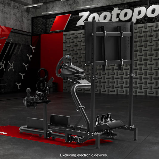 Zootopo Adjustable Racing Simulator Cockpit φ50mm Round Tubing with Monitor Mount, Compatible with Logitech G25/G29/G920/G923 and Thrustmaster T300 Gaming Stands. Does not include steering wheel, handbrake, pedals, and seat.
