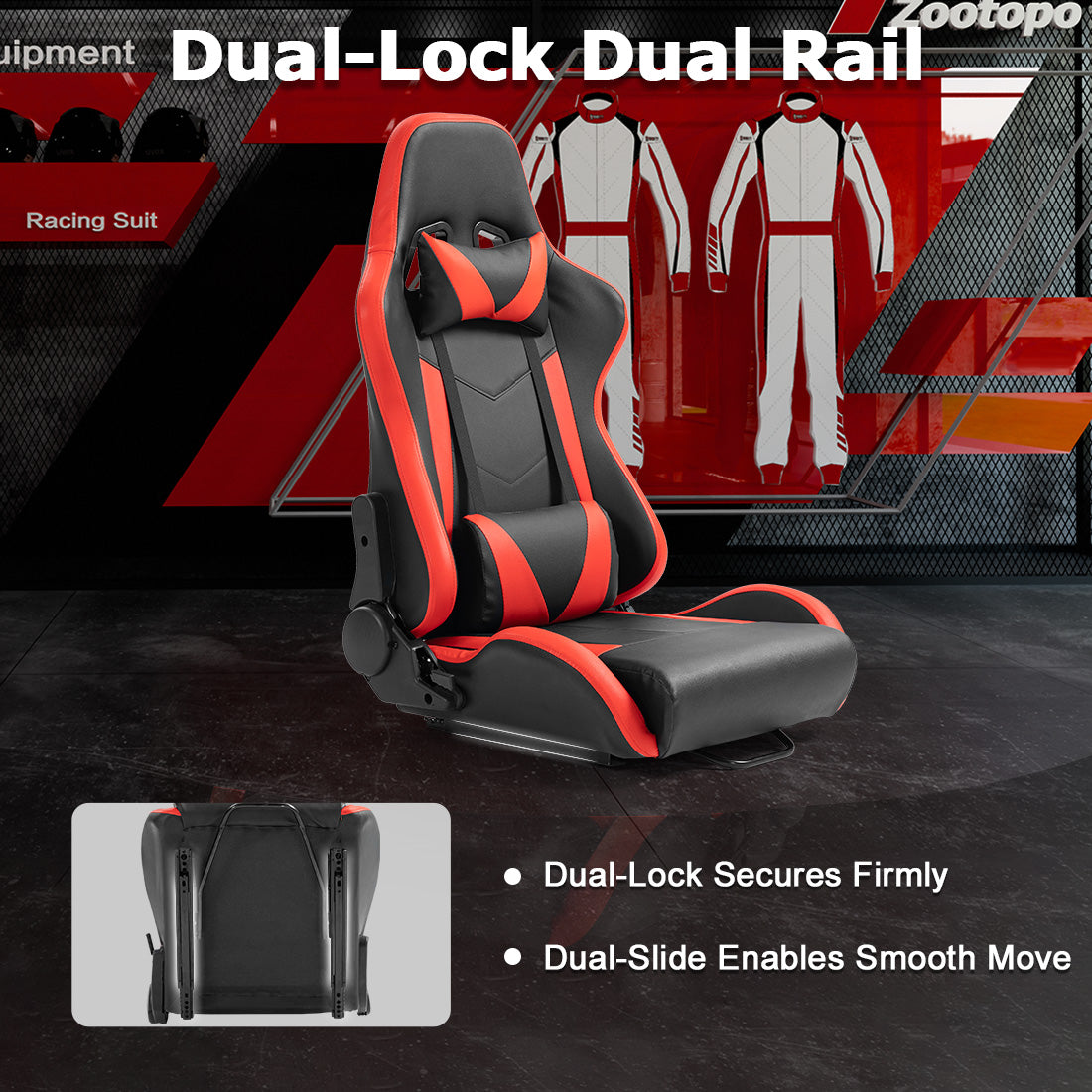 Zootopo Ergonomic Red Racing Seat with Adjustable Double Slides Fit Racing Simulator Cockpit Wheel Stand Gaming Chair Video Game Chairs