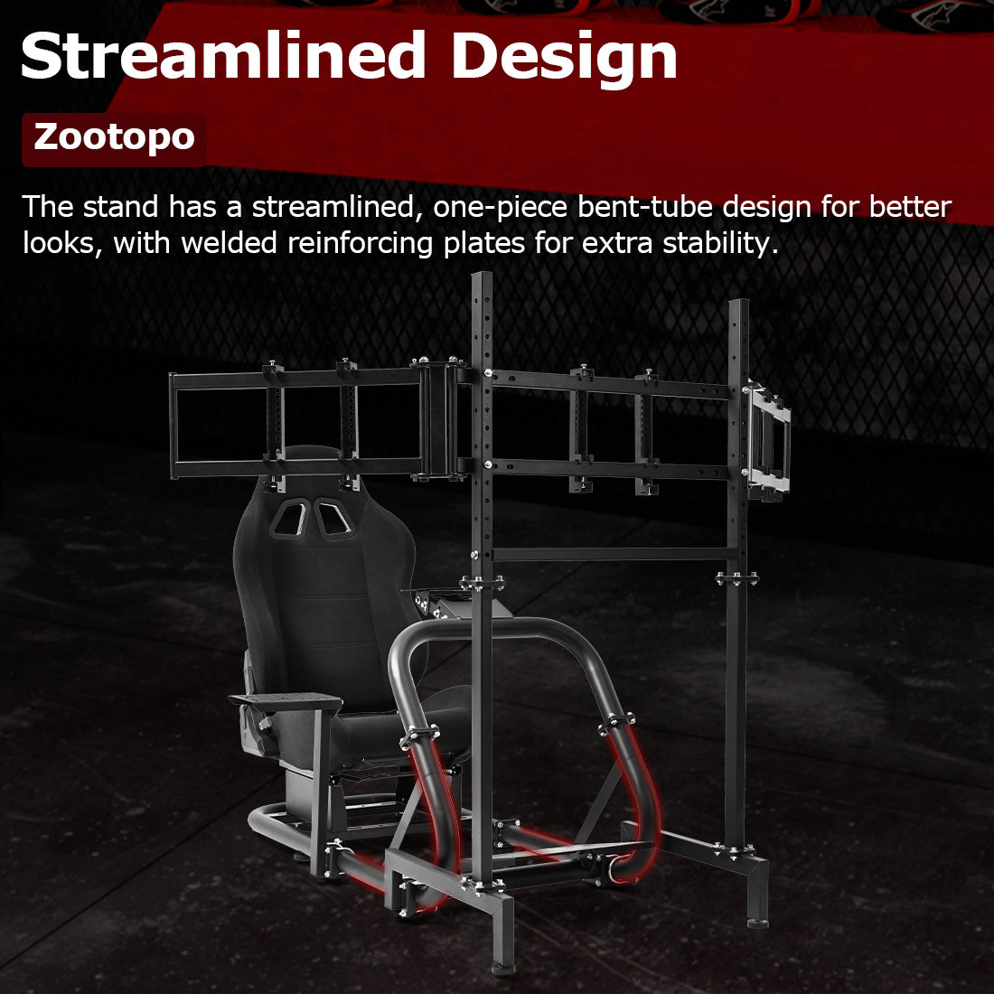 Zootopo Professional Racing Simulator Cockpit Frame with Black Seat&Monitor Stand, Fit for Logitech G920/Thrustmaster/Moza, Shifter Platform Upgrade, No Wheel, Pedals, Handbrake and Monitor