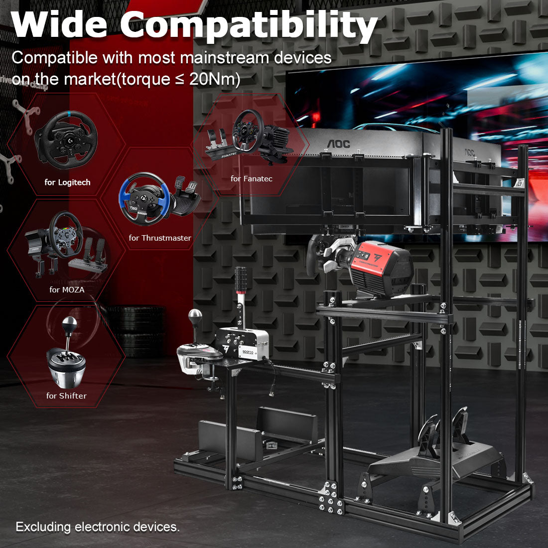 Zootopo Racing Simulator Cockpit with Triple-monitor Setup Crafted from 3060 Aluminum Profile, Fit for Thrustmaster，for Fanatec，for Logitech G29/GPro, Unlimited Adjustment,Not Include Steering Wheel,Pedals,Handbrake